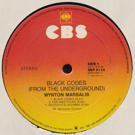 Wynton Marsalis : Black Codes (From The Underground) (LP, Album)