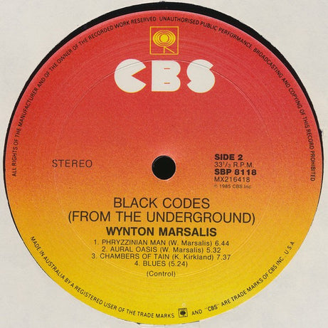 Wynton Marsalis : Black Codes (From The Underground) (LP, Album)