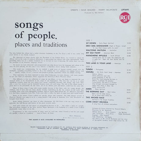 Harry Belafonte : Streets I Have Walked (LP, Album)