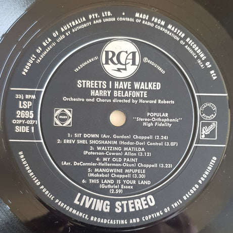 Harry Belafonte : Streets I Have Walked (LP, Album)