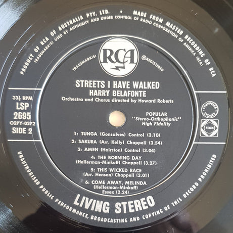 Harry Belafonte : Streets I Have Walked (LP, Album)