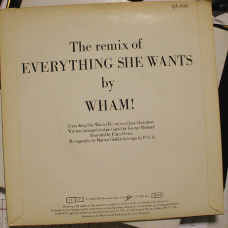 Wham! : Everything She Wants (Remix) / Last Christmas (7", Single, Glo)