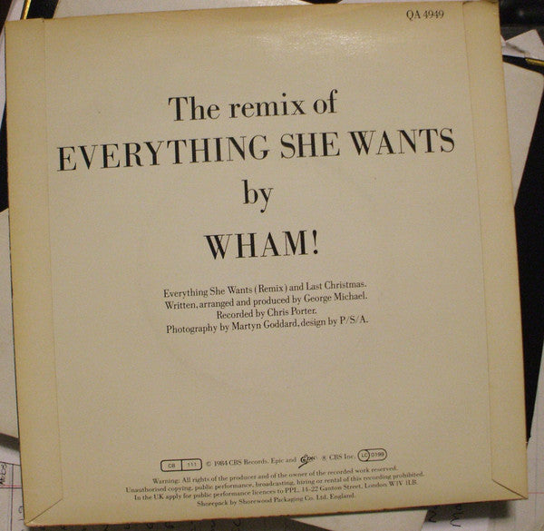 Wham! : Everything She Wants (Remix) / Last Christmas (7", Single, Glo)