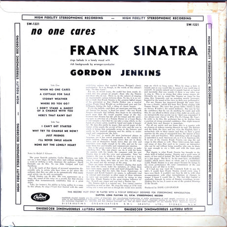 Frank Sinatra : No One Cares (LP, Album)