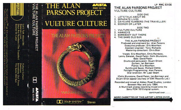 The Alan Parsons Project : Vulture Culture (Cass, Album)