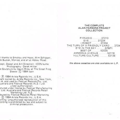 The Alan Parsons Project : Vulture Culture (Cass, Album)