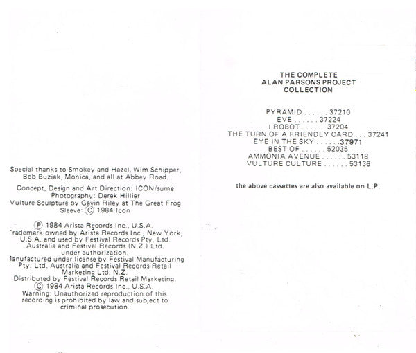 The Alan Parsons Project : Vulture Culture (Cass, Album)