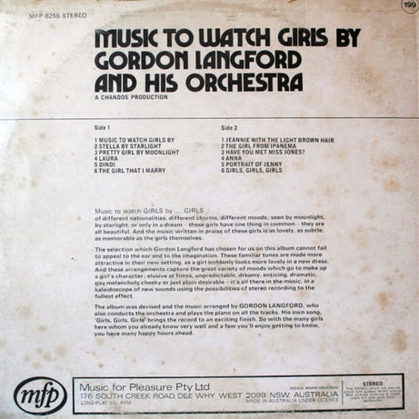 Gordon Langford And His Orchestra : Music To Watch Girls By (LP, Album)