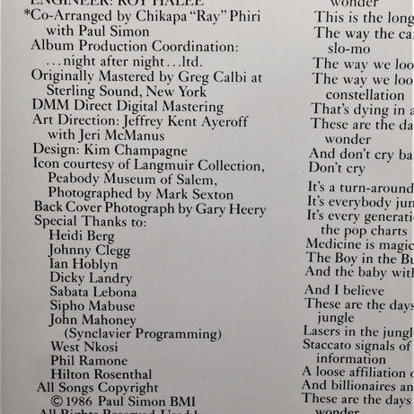 Paul Simon : Graceland (LP, Album, Alt)