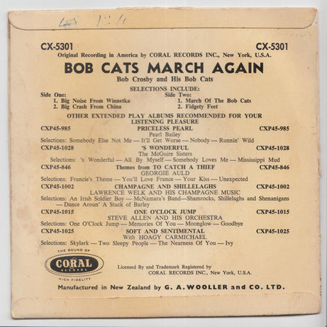 Bob Crosby And The Bob Cats : The Bobcats March Again (7", EP)
