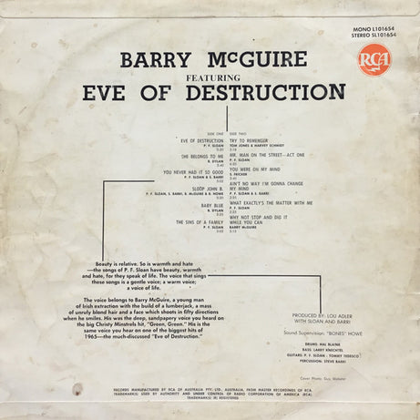 Barry McGuire : Eve Of Destruction (LP, Album, Mono)
