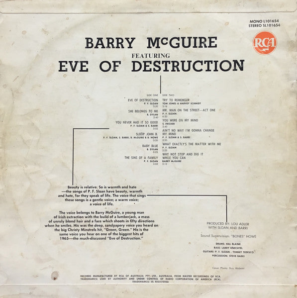 Barry McGuire : Eve Of Destruction (LP, Album, Mono)