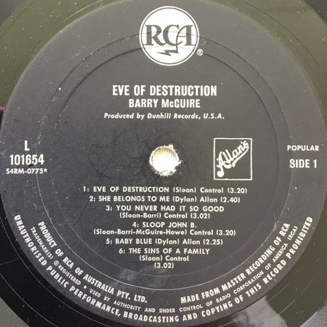 Barry McGuire : Eve Of Destruction (LP, Album, Mono)