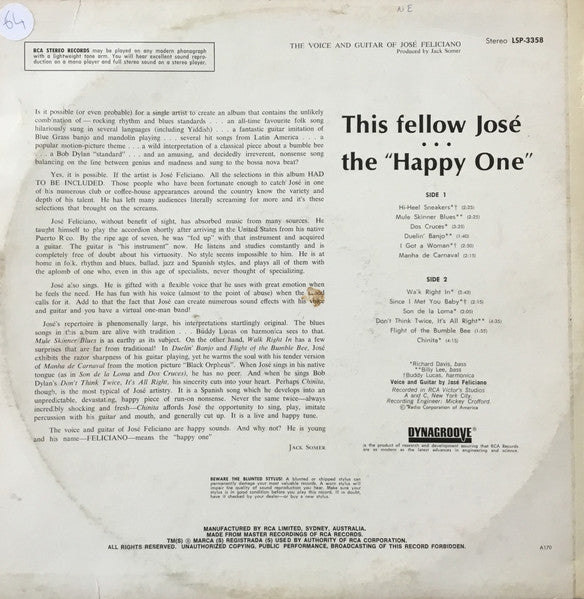 José Feliciano : The Voice And Guitar Of José Feliciano (LP, Album, RE)