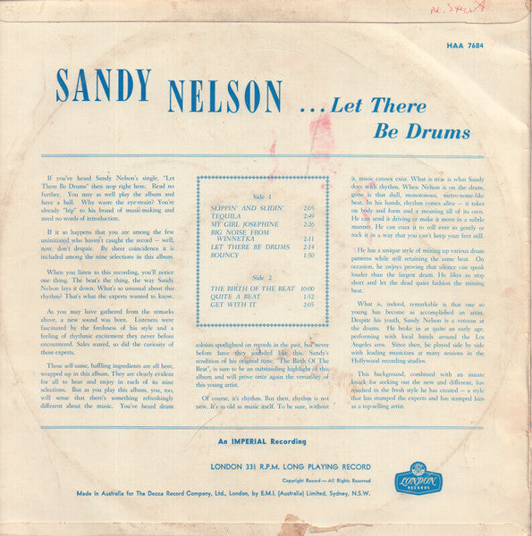 Sandy Nelson : Let There Be Drums (LP, Album, Mono)