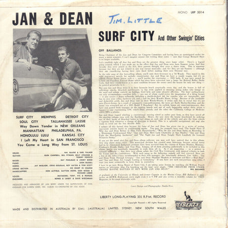 Jan & Dean : Surf City And Other Swingin' Cities (LP, Album, Mono)