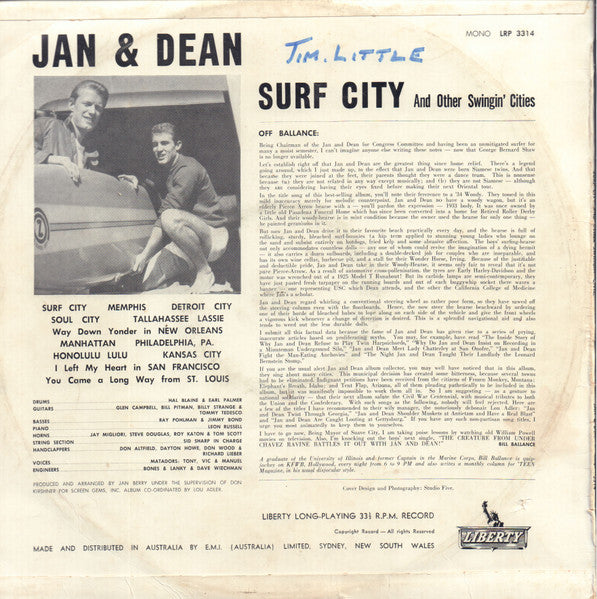 Jan & Dean : Surf City And Other Swingin' Cities (LP, Album, Mono)