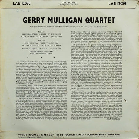 The Gerry Mulligan Quartet* : Gerry Mulligan Quartet (LP, Album, Mono)