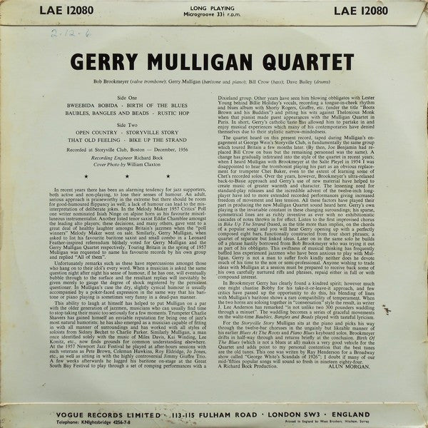 The Gerry Mulligan Quartet* : Gerry Mulligan Quartet (LP, Album, Mono)