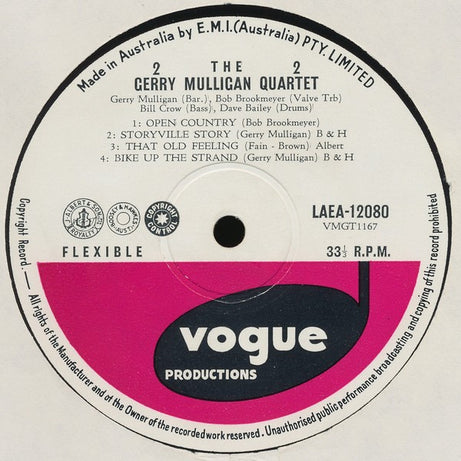 The Gerry Mulligan Quartet* : Gerry Mulligan Quartet (LP, Album, Mono)