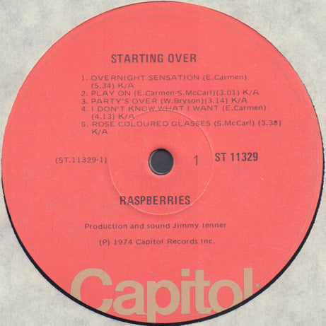 Raspberries : Starting Over (LP, Album)