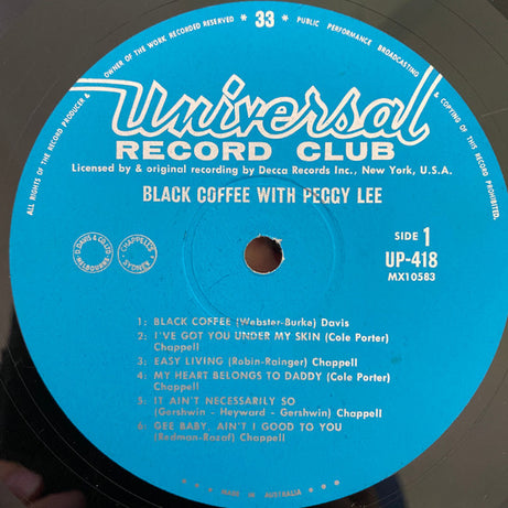 Peggy Lee : Black Coffee  (LP, Album, Mono)