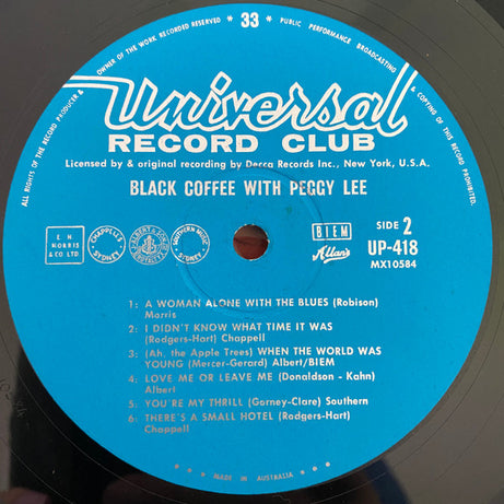 Peggy Lee : Black Coffee  (LP, Album, Mono)