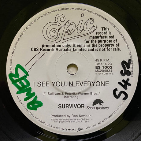 Survivor : I Can't Hold Back / I See You In Everyone (7", Single, Promo)