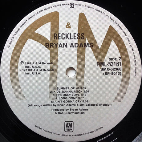 Bryan Adams : Reckless (LP, Album)