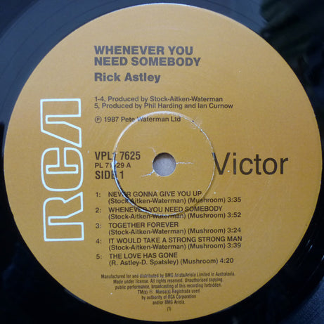 Rick Astley : Whenever You Need Somebody (LP, Album, Gat)