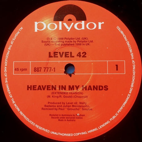 Level 42 : Heaven In My Hands (12", Single)