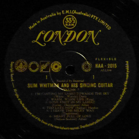 Slim Whitman : Slim Whitman And His Singing Guitar Volume 2 (LP, Comp, Mono)