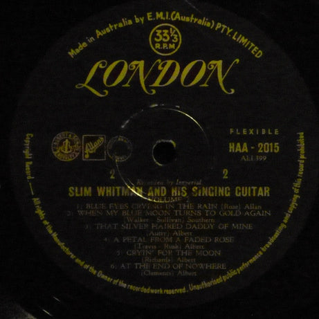 Slim Whitman : Slim Whitman And His Singing Guitar Volume 2 (LP, Comp, Mono)