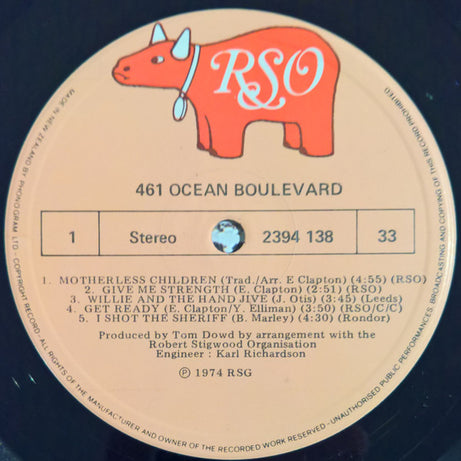Eric Clapton : 461 Ocean Boulevard (LP, Album, RE)