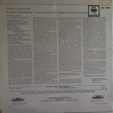 Igor Stravinsky : Stravinsky Conducts Stravinsky (Les Noces / Renard / Ragtime For Eleven Instruments) (LP)