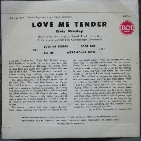 Elvis Presley : Love Me Tender (7", EP, Bla)