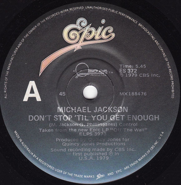 Michael Jackson : Don't Stop 'Til You Get Enough (7", Single)