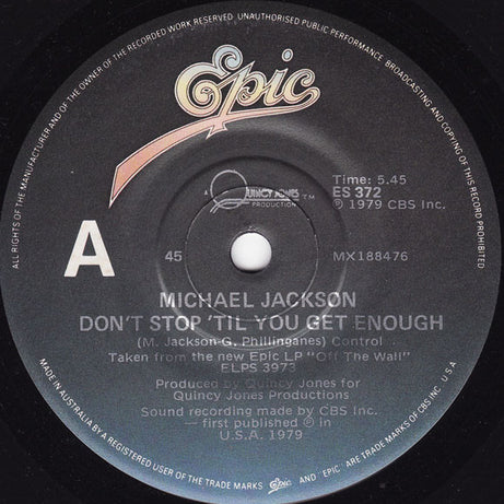 Michael Jackson : Don't Stop 'Til You Get Enough (7", Single)