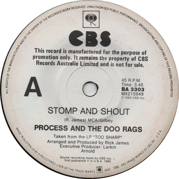 Process And The Doo Rags : Stomp And Shout (7", Single, Promo)