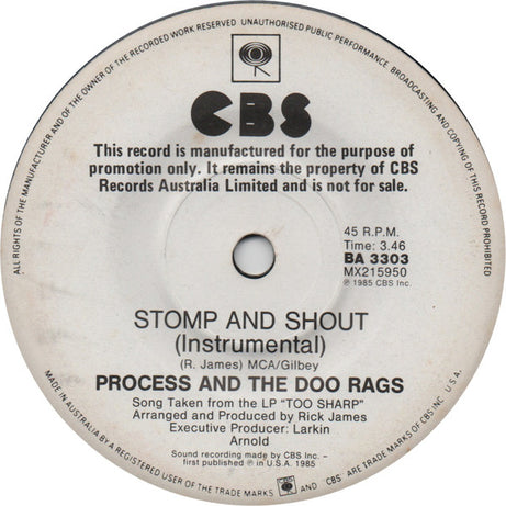 Process And The Doo Rags : Stomp And Shout (7", Single, Promo)