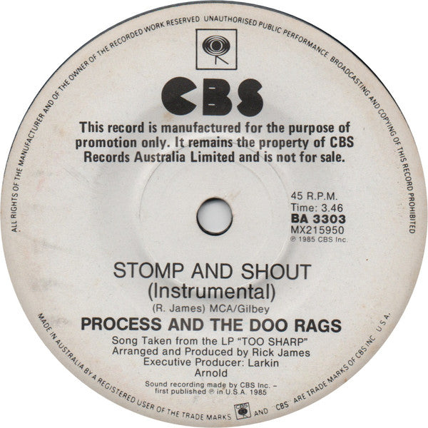 Process And The Doo Rags : Stomp And Shout (7", Single, Promo)