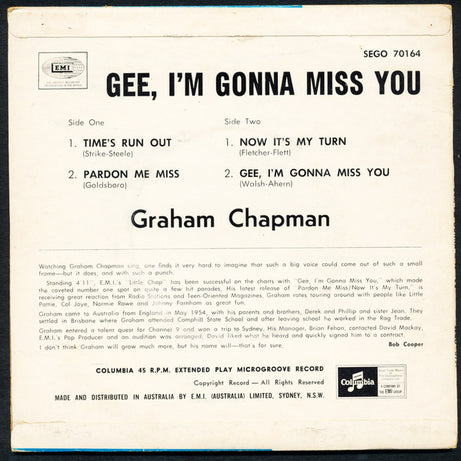 Graeme Chapman : Gee, I'm Gonna Miss You (7", EP)