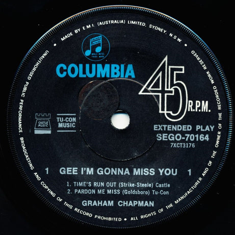 Graeme Chapman : Gee, I'm Gonna Miss You (7", EP)