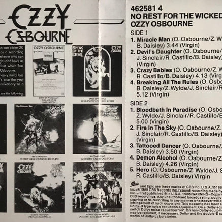 Ozzy Osbourne : No Rest For The Wicked (Cass, Album)