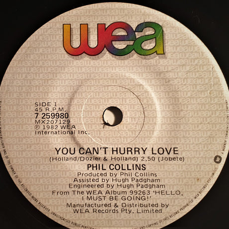 Phil Collins : You Can't Hurry Love (7", Single)
