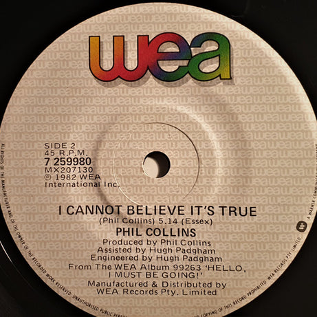 Phil Collins : You Can't Hurry Love (7", Single)