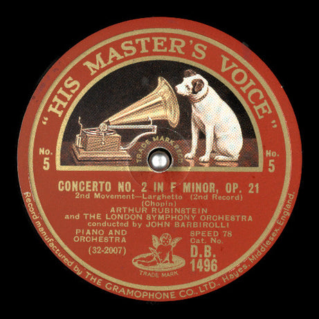 Frédéric Chopin - Arthur Rubinstein And London Symphony Orchestra Conducted By Sir John Barbirolli : Concerto No. 2 In F Minor, Op. 21 (4xShellac, 12", Album, RP)