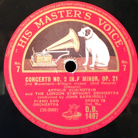 Frédéric Chopin - Arthur Rubinstein And London Symphony Orchestra Conducted By Sir John Barbirolli : Concerto No. 2 In F Minor, Op. 21 (4xShellac, 12", Album, RP)