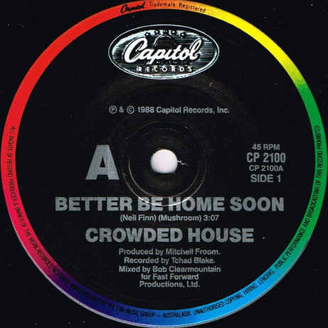 Crowded House : Better Be Home Soon (7", Single)