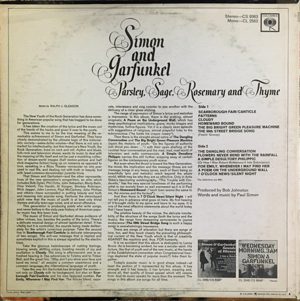 Simon And Garfunkel* : Parsley, Sage, Rosemary And Thyme (LP, Album, RP, Ter)